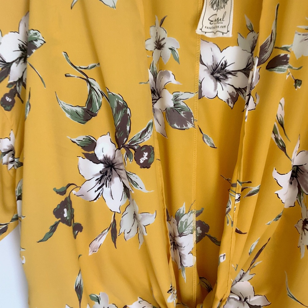 NEW Easel Floral Kimono Topper Gold Yellow Abstract Floral Print Women Sizes NWT - Picture 10 of 14